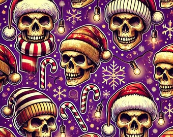 SKULLS spooky punk rock alternative Christmas paper pattern for downloading