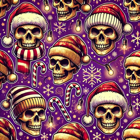 SKULLS spooky punk rock alternative digital download printable Christmas paper pattern