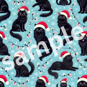 Black long-haired CATS Christmas cats gift wrap paper pattern (PRINTABLE FILE)