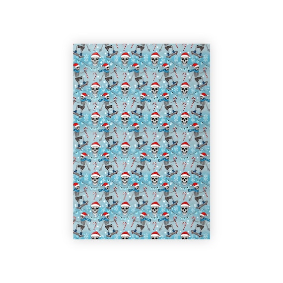 Skeleton Skateboarding Santa Wrapping Paper Fun Punk Rock Christmas Gift Wrap High-Quality Eco-Friendly Paper in Two Sizes