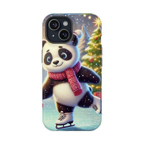 Phone Case, Panda Ice Skating Christmas Design, Holiday Gift, Cute Animal Lover Gift, Protective Phone Cover, Christmas Phone Accessory,