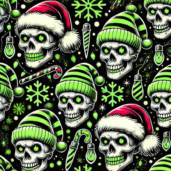 Neon Christmas Skulls Christmas gift wrap paper pattern