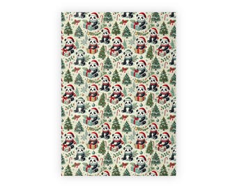 Vintage Pandas Geschenkpapier, Vintage Weihnachtsgeschenkpapier, Trendy Festliche Geschenke, Weihnachtsdekor