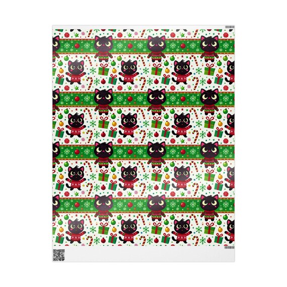 Wrapping Papers, Funny Christmas Cats Gift Wrap, Holiday Cat Lover Gift, Cute Cat Pattern, Black Cats in Sweaters, Christmas Wrapping Paper