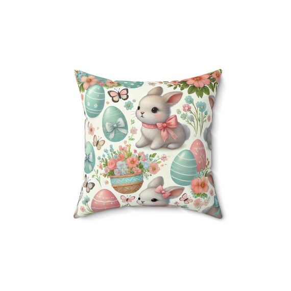 Easter Bunny Pillow, Spring Decor, Cute Pillow for Kids Room, Floral Cushion, Rabbit Throw Pillow, Easter Decoration