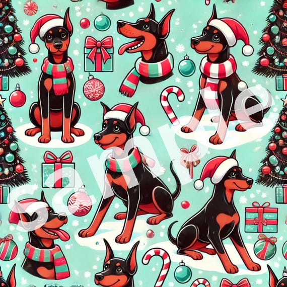 Cute DOBERMAN Pinscher dobie dogs and puppies Christmas gift wrap paper pattern (PRINTABLE FILE)