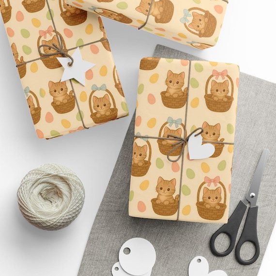 Cute EASTER Kittens in Baskets, Easter Eggs, Cat Wrapping Paper, Perfect for Birthdays, Baby Showers, Holidays, Gift Wrapping, Animal Lovers