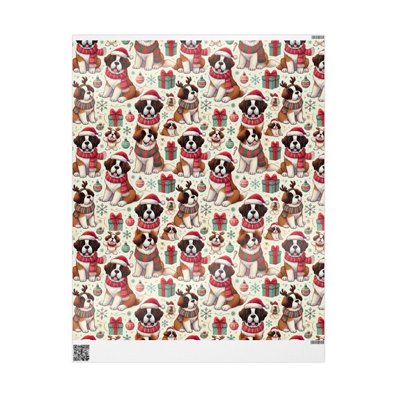 Christmas Wrapping Papers, Holiday Gift Wrap with St Bernard Dogs & Puppies, Adorable Dog Lover Pattern, Festive Gift Packaging, Cute Xmas