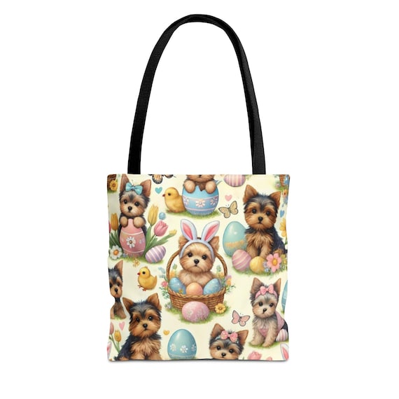 Easter YORKSHIRE TERRIER Puppy Tote Bag, Cute Yorkie Bag for Dog Lovers, Spring Sales, Floral Tote, Gift for Pet Lovers