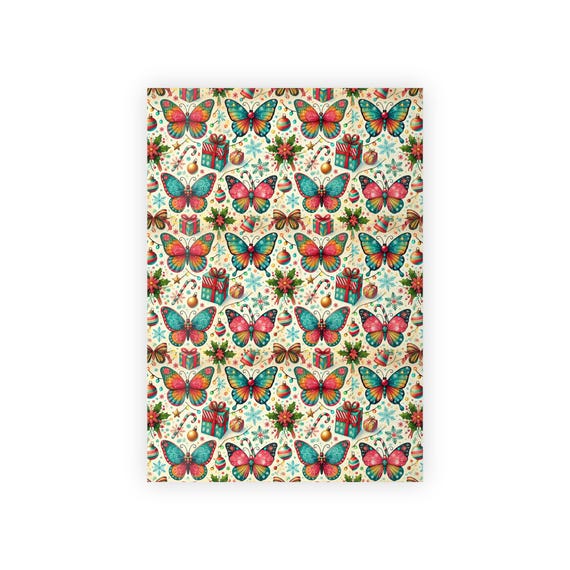 Pretty Butterfly Christmas Wrapping Paper Colorful Beautiful Butterflies Festive Holiday Gift Wrap for Presents Parties and Decorations