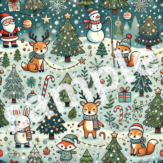 Winter Wonderland cute animals in the woods Christmas wrapping paper reindeer forest animal print festive (PRINTABLE ONLY)