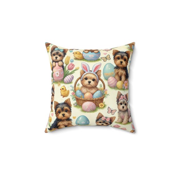 Easter Yorkie YORKSHIRE TERRIER Pillow, Cute Animal Cushion, Spring Decor, Pet Lover Gift, Festive Home Accent, Dog Themed Throw Pillow