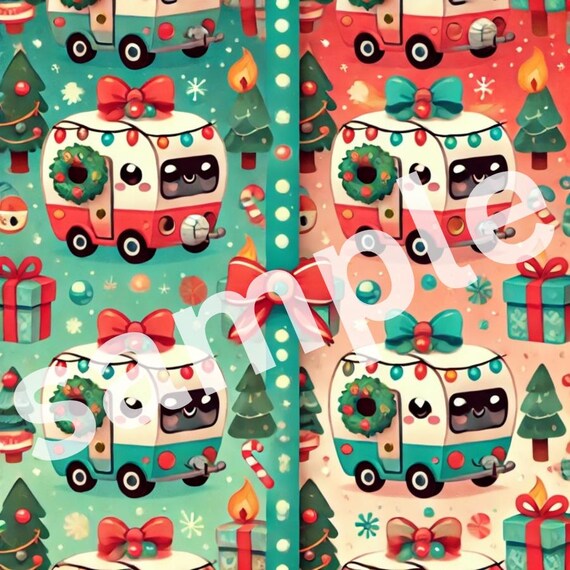 Wrapping Paper, Christmas CAMPERs Cute Pattern for 2024, Holiday Gift Wrap, Festive Present Paper, Camping Lovers Gift Wrap (PRINTABLE FILE)