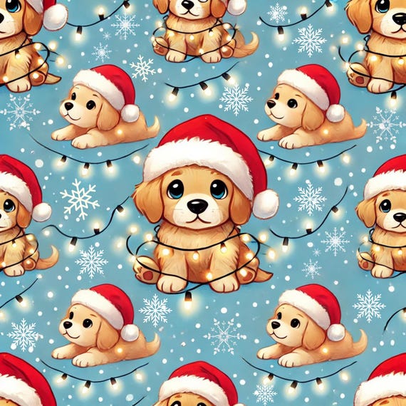 Yellow Labs labrador retriever dogs and puppies wearing Santa hats Christmas wrapping paper (PRINTABLE FILE for download)