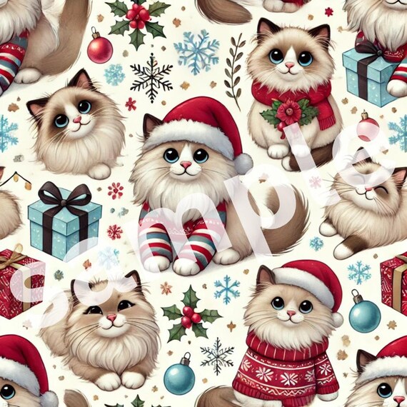 Fluffy RAGDOLL cats in Xmas sweaters Christmas cats gift wrap paper (PRINTABLE version only)