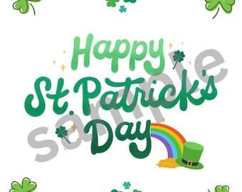 Pegatina digital del Día de San Patricio / Lindos tréboles y arcoíris / Pegatina imprimible de 3x3 / Pegatina de Feliz Día de San Patricio