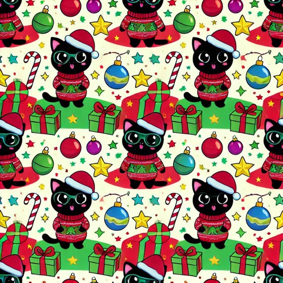 Cat Christmas Wrapping Paper, Black Cats in Sweaters Gift Wrap, Funny Holiday Cat Lover Present Wrap, Cool Cat Gift Wrap (PRINTABLE version)