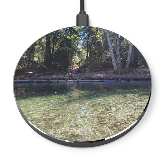 Calm Clear Waters Wireless Charger, Fast Charging Pad for Eco Lovers, Desk Accessory, River Scene, Home Office Gift, Tech Decor