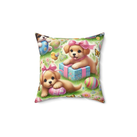 Cute Puppy Easter Decorative Pillow, Fun Spring Accent Cushion, Pet Lover Gift, Home Decor for Easter, Kid's Room Decoration