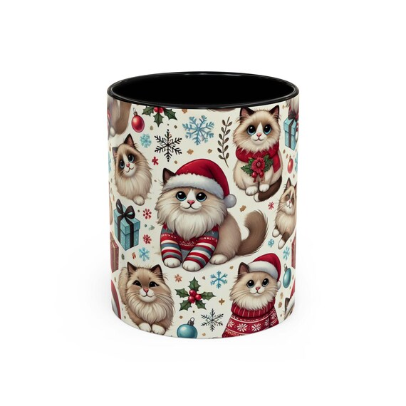Beautiful Ragdoll Cats Christmas Mug | Ragdoll Cats in Santa Hats & Sweaters | Festive Holiday Mug Design for Cat Lovers