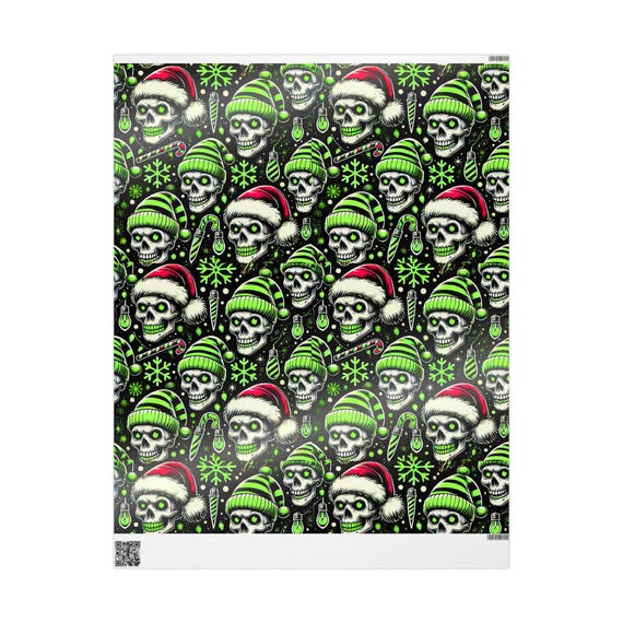 Skull Christmas Wrapping Papers, Holiday Gift Wrap, Neon Skulls Pattern, Gift Packaging, Christmas Skulls Gift Wrap