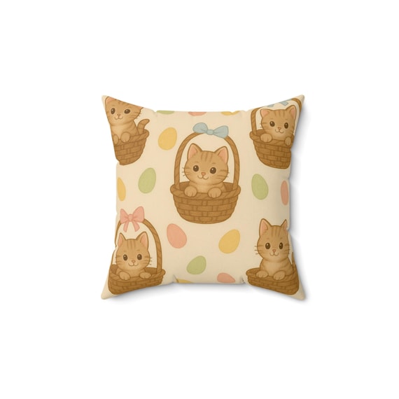 Cute Cat Basket Pillow, Cozy Home Decor, Easter Gift, Animal Lovers Decor, Kid's Room Accent, Cat Lover Gift