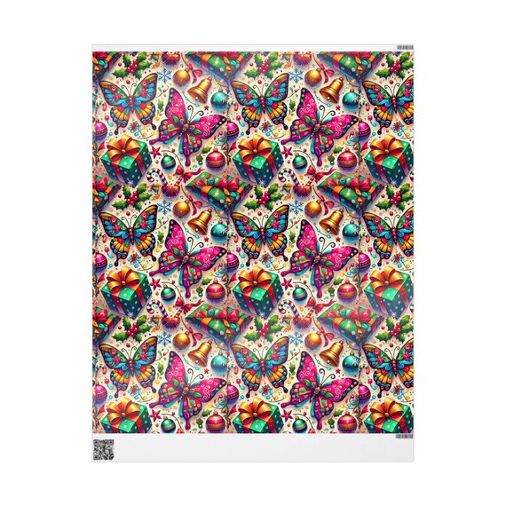 Butterflies Christmas Wrapping Papers, Colorful Holiday Gift Wrap, Festive Present Packaging, Gift Wrap Sheets, Xmas Butterfly Pattern Wrap