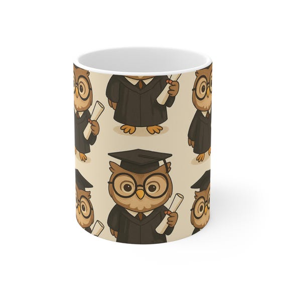 Graduation Owl Mug, Cute Grad Gift, Personalized Mug for Students, Coffee Cup for Commencement, Owl Graduation Humor