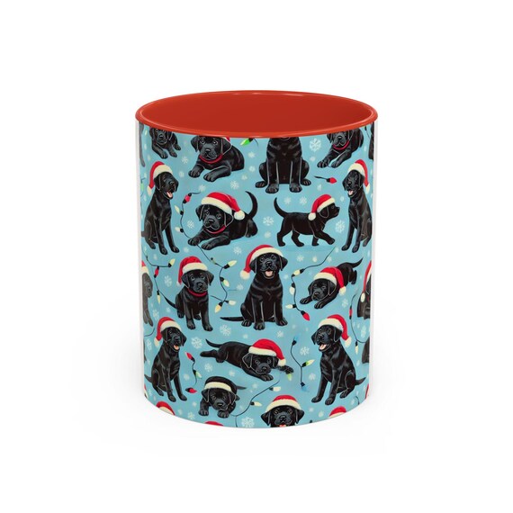 Mug, Cute Black Labs Christmas Holiday Labrador Retriever Coffee Cup, Santa Hat Design, Animal Lover Gift, Festive Seasonal Drinkware, Pet