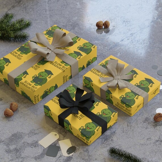 Graduating TURTLES "Slow but Graduated" Gift Wrapping Paper Roll, Eco-Friendly Wrap for Graduates, Green Gifts, Party Supplies, Cute Gift