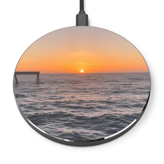Sunset WAVES Pier Ocean Wireless Charger Fast Charging Pad, Beach Decor, Unique Gadget for Home Office, Gift for Tech Lovers, Mother's Day