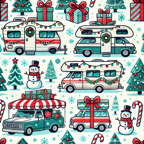 Christmas RVs and CAMPERS wrapping paper pattern for 2024 (PRINTABLE FILE)
