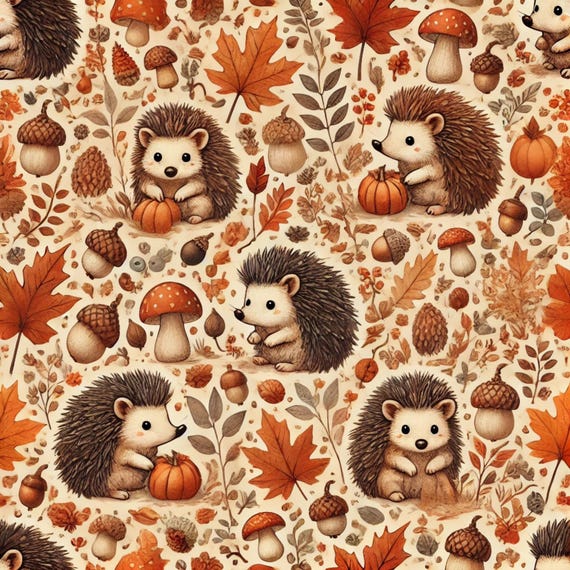 Vintage HEDGEHOGS trendy Thanksgiving pattern
