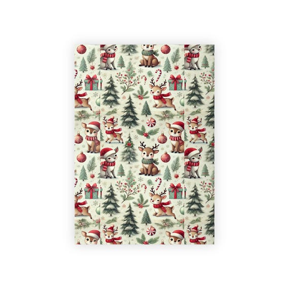Cute Vintage Reindeer Christmas Wrapping Paper Woodland Holiday Gift Wrap Eco-Friendly Satin Finish in Two Sizes