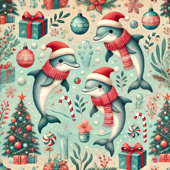 Cute DOLPHINS Christmas wrapping paper pattern wrapping paper