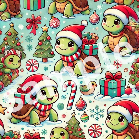 Happy TURTLES carrying gifts! Super cute and trendy Christmas gift wrapping paper (DIGITAL DOWNLOAD)