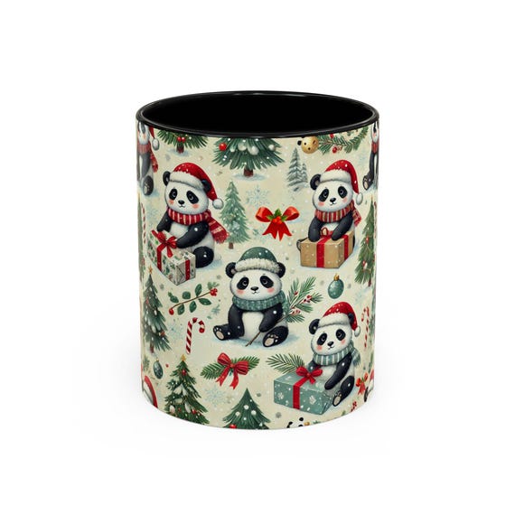 Vintage Panda Christmas Mug | Adorable Santa Hat & Christmas Tree Coffee Cup 2024