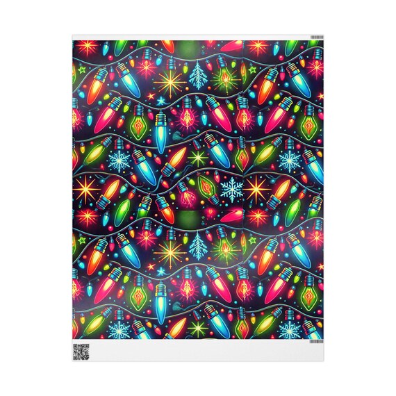 Neon Lights Wrapping Paper, Festive Christmas Gift Wrap, Trendy Colorful Design for 2024, Eye-Catching Holiday Packaging, Unique Wrapping