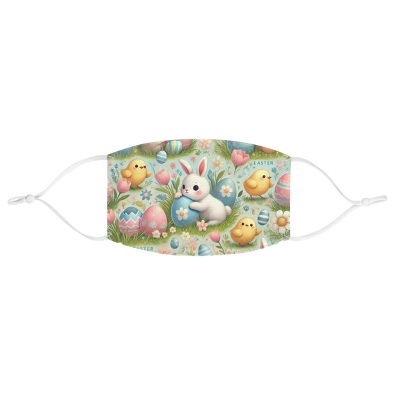 Easter BUNNIES and CHICKS Fabric Face Mask - Whimsical Easter Design, Perfect for Spring, Holiday Gatherings, Gifts, and More! Easter bunny