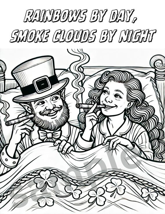 Funny NAUGHTY SMOKING Leprechaun Coloring Page – St. Patrick’s Day Adult Humor PDF – Instant Download (Printable file)