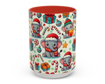 Caneca de Natal de elefante fofo, cerâmica festiva, sem chumbo e pronta para o feriado