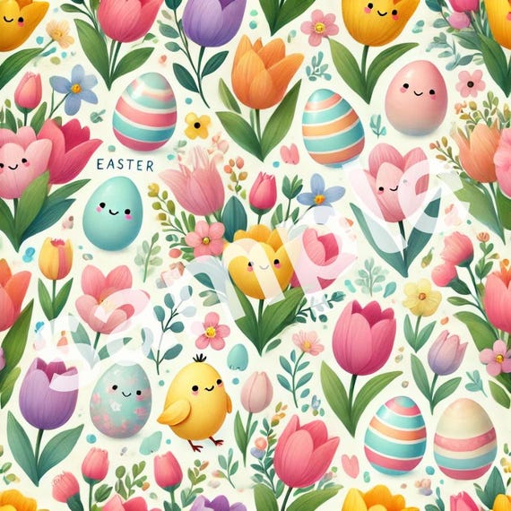 Happy EASTER TULIPS and easter eggs floral gift wrapping paper, flower gift pattern (PRINTABLE file only)