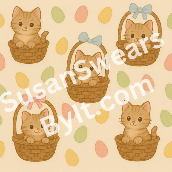 Cute KITTENS in Easter Baskets, festive cats gift wrapping paper, cats with easter eggs (PRINTABLE file only)