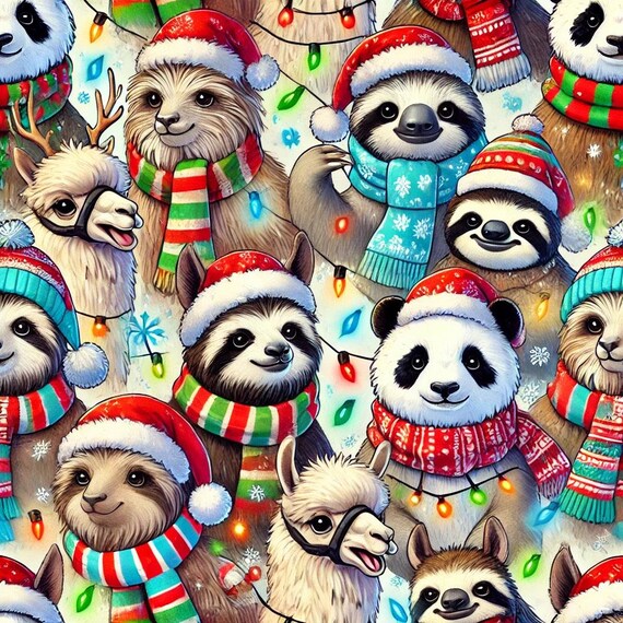 PANDAS and SLOTHS and LLAMAS fun Christmas wrapping paper