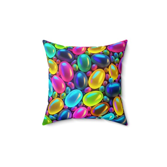 Colorful JELLYBEANS Easter Square Pillow, Vibrant Throw Cushion, Home Decor, Gift for Color Lovers, Living Room Accent, Fun Sofa Pillow