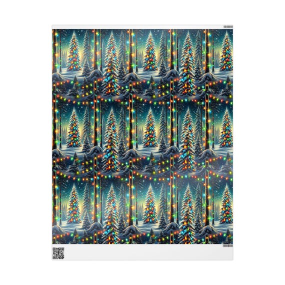 Wrapping Papers, Christmas Trees Night Time Winter Wonderland Snowy Scene Winter Christmas Wrapping Paper Beautiful, Gift Wrap, Holiday