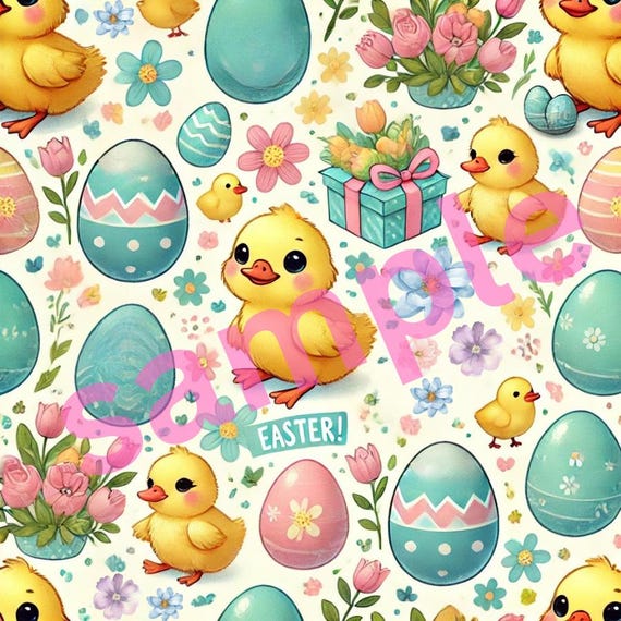 Happy Easter baby DUCKS ducklings chicks and Eggs and Flowers easter gift wrapping paper gift pattern (PRINTABLE file)