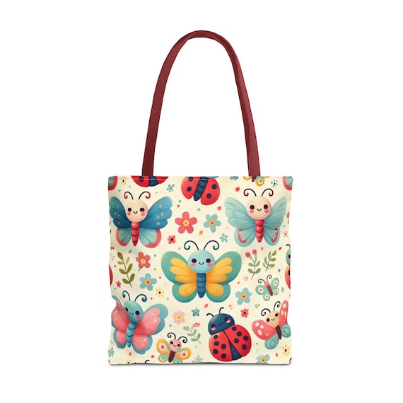 Cute Butterfly Tote Bag, Eco-Friendly Shopping Bag, Flower Print Beach Bag, Gift for Kids, Spring Vibes, Nature Lovers