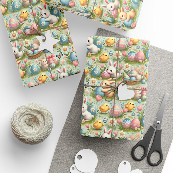 Cute EASTER Wrapping Paper with BUNNIES and CHICKS and easter eggs, Bright & Cheerful Gift Wrap for Spring Celebrations, Perfect for Easter