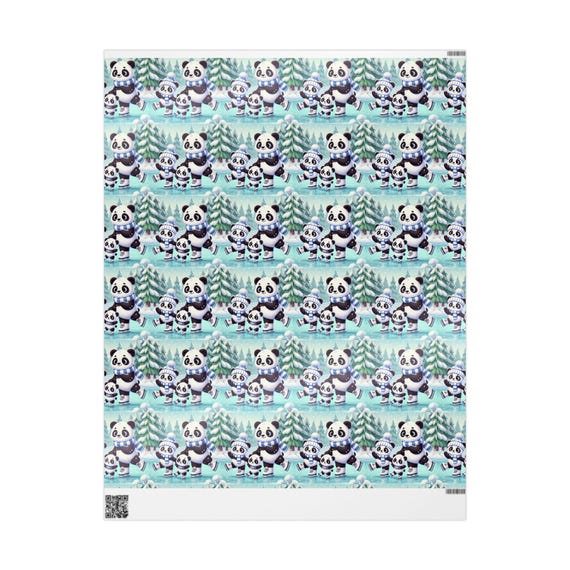 Christmas Panda Family Ice Skating Wrapping Paper, Holiday Gift Wrap, Festive Decor, Trendy Xmas Gift Wrap (DIGITAL DOWNLOAD ONLY)